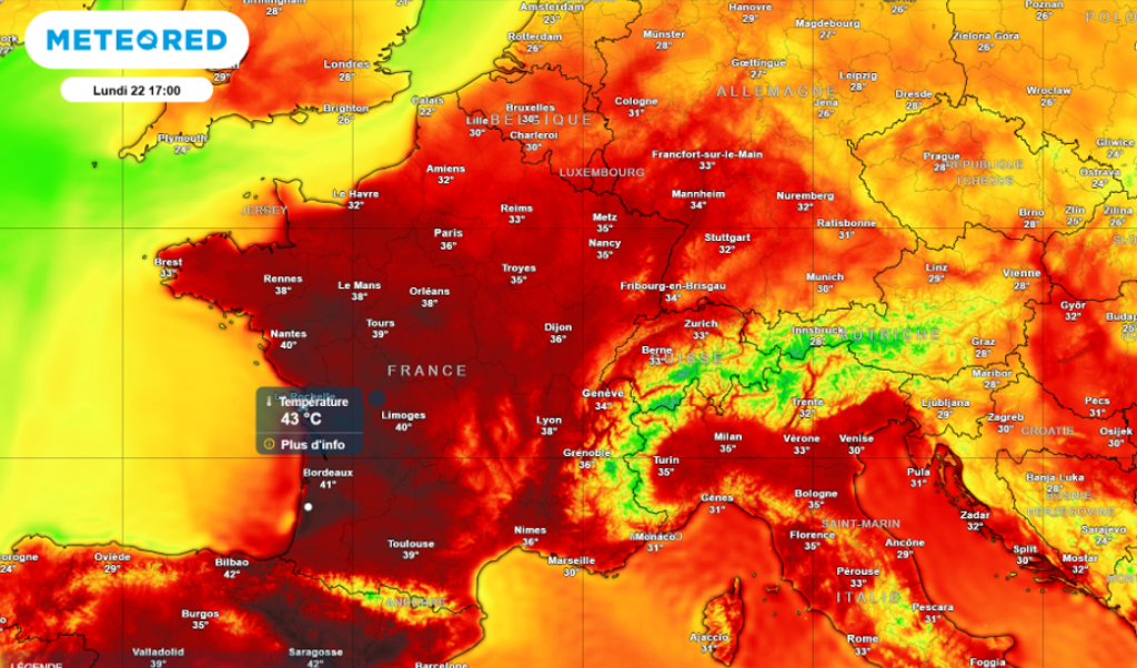 Canicule historique en France : vers des pointes à plus de 43 degrés localement ?